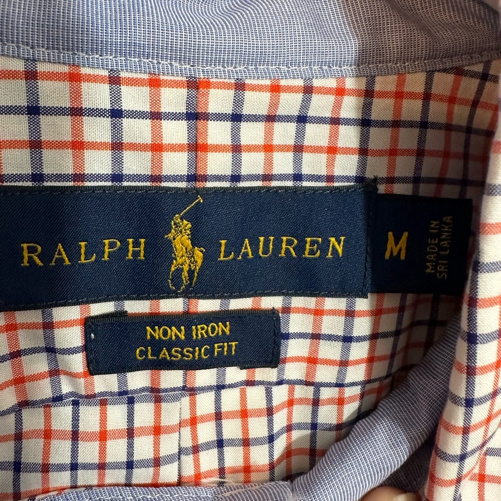 Classic Fit Gingham Stretch Poplin Long Sleeve Woven Shirt Med. Red/Blue Cotton - Picture 6 of 8